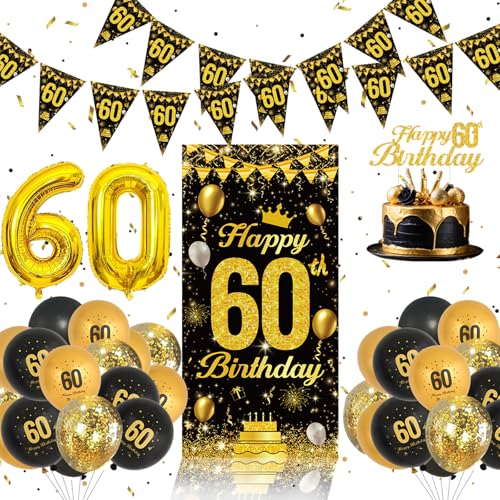60 Geburtstag Deko Set - Schwarz Und Gold Luftballons Geburtstag, 60 Happy Birthday Banner, 60 Happy Birthday Tortendeko, 60 Geburtstag Mann, 60 Geburtstag Frau, Luftballon 60 Für Party Deko 60 Geburtstag Deko Set - Schwarz Und Gold Luftballons Geburtstag, 60 Happy Birthday Banner, 60 Happy Birthday Tortendeko, 60 Geburtstag Mann, 60 Geburtstag Frau, Luftballon 60 Für Party Deko von QIFU
