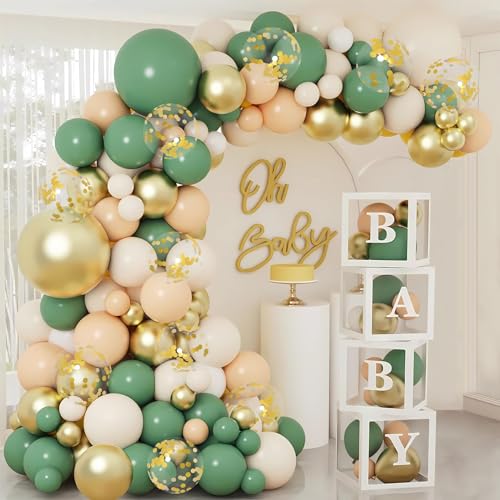143 Stück Babyparty Deko Junge Mädchen,4 Transparente Ballonbox Mit 133 Grün Gold Luftballon Girlande, Baby Shower Deko Mit 4 Buchstaben Baby, Gender Reveal Party Deko,Deko Taufe, Geburtstag Partydeko 143 Stück Babyparty Deko Junge Mädchen,4 Transparente Ballonbox Mit 133 Grün Gold Luftballon Girlande, Baby Shower Deko Mit 4 Buchstaben Baby, Gender Reveal Party Deko,Deko Taufe, Geburtstag Partydeko von QIFU