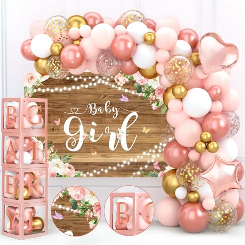 Babyparty Deko Mädchen, 4Pcs Rosa Ballonbox mit 30 Buchstaben,Luftballons Rosa Luftballons Gold mit Banner, Rosegold Ballon Girlande für Baby Shower Deko Mädchen, Gender Reveal Party Deko, Geburtstags Babyparty Deko Mädchen, 4Pcs Rosa Ballonbox mit 30 Buchstaben,Luftballons Rosa Luftballons Gold mit Banner, Rosegold Ballon Girlande für Baby Shower Deko Mädchen, Gender Reveal Party Deko, Geburtstags von QIFU