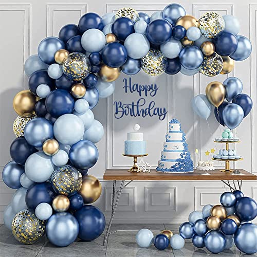 Luftballons Geburtstag Blau Gold, 133 Stück Luftballons Blau Gold und Konfetti Ballons, Luftballon Girlande Blau für Geburtstagsdeko Mann, Babyparty Deko Junge, 1. Geburtstag Junge, Baby Shower Luftballons Geburtstag Blau Gold, 133 Stück Luftballons Blau Gold und Konfetti Ballons, Luftballon Girlande Blau für Geburtstagsdeko Mann, Babyparty Deko Junge, 1. Geburtstag Junge, Baby Shower von QIFU