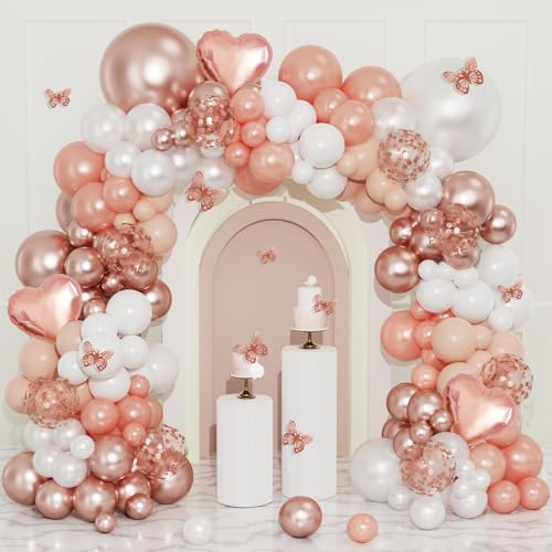 Rosa Gold Geburtstagsdeko, 128 Stück Mattes Weiß Orange Luftballon Girlande Set mit Roségold Konfetti Ballonbogen für Baby Shower Mädchen, Hochzeit, Geburtstagsdeko Frauen, Party Deko, Verlobung Rosa Gold Geburtstagsdeko, 128 Stück Mattes Weiß Orange Luftballon Girlande Set mit Roségold Konfetti Ballonbogen für Baby Shower Mädchen, Hochzeit, Geburtstagsdeko Frauen, Party Deko, Verlobung von QIFU