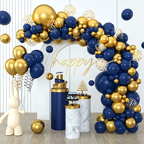 QIFU Ballon Girlande Marine Blau Gold, 114Pcs Luftballons Geburtstag Blau Gold, Luftballon Girlande Blau, Gold Blau Luftballons für Geburtstagsdeko Junge, Babyparty Junge, Hochzeit Party Dekoration von QIFU