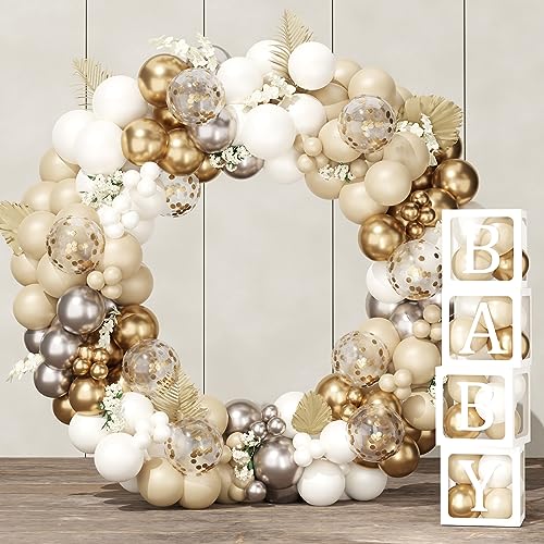 Babyparty Deko Junge oder Mädchen, Luftballon Girlande Sand Weiß Gold mit Baby Box, Baby Shower Deko Box, Ballon Girlande Weiß Gold für Baby Party Dekoration, 1. Geburtstag Deko, Baby Shower Babyparty Deko Junge oder Mädchen, Luftballon Girlande Sand Weiß Gold mit Baby Box, Baby Shower Deko Box, Ballon Girlande Weiß Gold für Baby Party Dekoration, 1. Geburtstag Deko, Baby Shower von QIFU