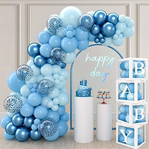 Babyparty Deko Junge, Luftballon Girlande Blau mit Baby Box, Baby Shower Deko Box, Ballon Girlande Blau für Baby Party Dekoration, Gender Reveal Party, 1. Geburtstag Junge von QIFU