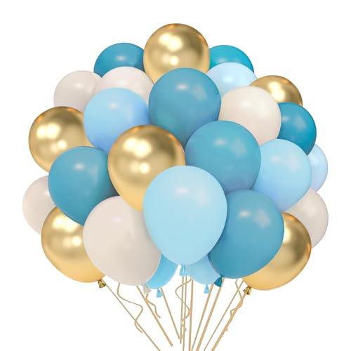 62 Pcs Blaue Luftballons，Beige Gold Pack of Balloons Apricot Sand White Golden Latex Balloons for Birthday Wedding Engagement Baby Shower Party Decoration Geburtstag Hochzeit von QIFU