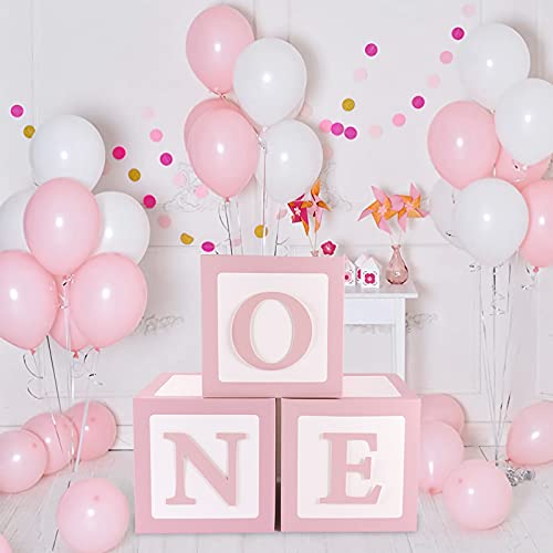 Geburtstagsdeko 1 Jahr Mädchen, 3 Stück Rose One Ballonbox Mit ONE Buchstabe,Ballon Box Für Deko Geburtstagskrone Birthday Decorations 1. Geburtstag Mädchen von QIFU