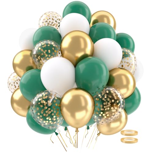 Grün Gold Weiß Luftballons，62pcs Metallic Gold，Grün, Weiß, Helium Confetti -Luftballons mit Bändern zum Geburtstag, Babyparty, Dschungelparty, Hochzeit ，Jubiläumsfeier -Dekoration Abschluss von QIFU