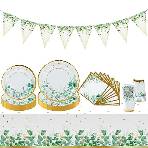 QIFU Grün Partygeschirr Set für 24 Gäste, Geburtstag Party Geschirr mit Pappteller Becher Servietten Tischdecke Banner für Baby Shower Deko, Babyparty Deko, Hochzeit, Geburtstag QIFU Grün Partygeschirr Set für 24 Gäste, Geburtstag Party Geschirr mit Pappteller Becher Servietten Tischdecke Banner für Baby Shower Deko, Babyparty Deko, Hochzeit, Geburtstag von QIFU