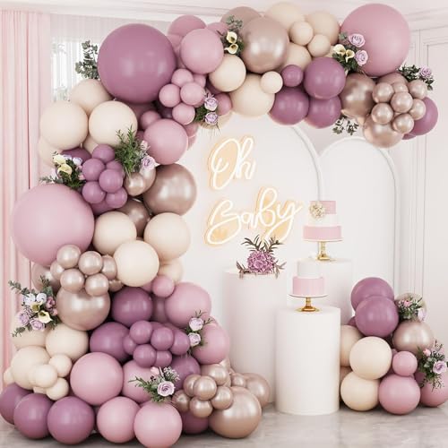 Lila Rosa Luftballons Girlande Kit, 109 Stück Latex Luftballon Lila Pink Weiße mit Champagner Gold Metallic Ballonbogen Girlande für Baby Shower Mädchen, Hochzeit, Geburtstagsdeko Frauen, Party Deko Lila Rosa Luftballons Girlande Kit, 109 Stück Latex Luftballon Lila Pink Weiße mit Champagner Gold Metallic Ballonbogen Girlande für Baby Shower Mädchen, Hochzeit, Geburtstagsdeko Frauen, Party Deko von QIFU