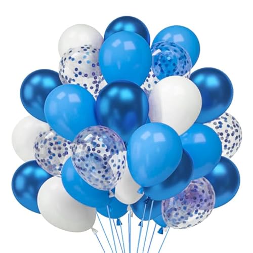 Luftballons Blau, 52 Stück Blaue Ballons Geburtstag Hellblau Latex Helium Luftballons Metallic Konfetti Ballons Set Für Junge Mann Geburtstag Baby Shower Hochzeit Taufe Babyparty Deko Junge,12 Zoll von QIFU