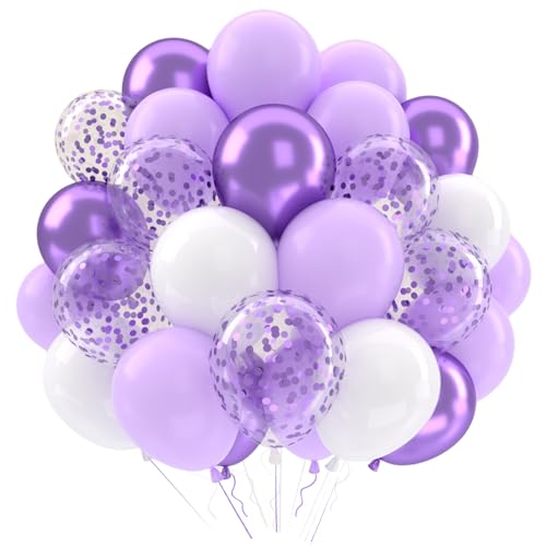 Luftballons Lila Geburtstag Party Deko, 52 Stück Metallic Lila Weiß Konfetti Helium Ballons, Violette Latex Ballons Geburtstag Party Für Mädchen Babyparty Hochzeit Baby Shower Prinzessinnen Deko von QIFU