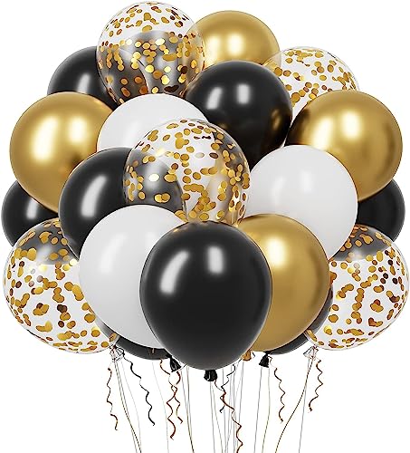 Luftballons Schwarz Gold, 50 Stück Ballons Schwarz Gold Konfetti Ballons, Luftballons Gold Schwarz für Geburtstagsdeko Mann Frauen, Geburtstag Junge Mädchen, Silvester Deko 2024, 12 Zoll von QIFU