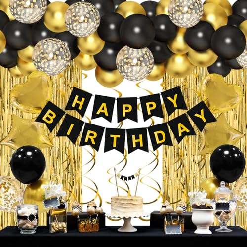 Luftballons Geburtstagsdeko Set, Luftballons Schwarz Gold,Happy Birthday Banner,Lametta Vorhang Goldene,Folienballon Geburtstag,Ballons Schwarz Gold Für Party Deko Geburtstagsdeko Mädchen Mann Frauen Luftballons Geburtstagsdeko Set, Luftballons Schwarz Gold,Happy Birthday Banner,Lametta Vorhang Goldene,Folienballon Geburtstag,Ballons Schwarz Gold Für Party Deko Geburtstagsdeko Mädchen Mann Frauen von QIFU
