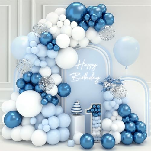 Macca Blau+Metallic Blau+Matte Weiß Blau Pailletten Ballon Gummikette 107Stück Party Deko von QIFU