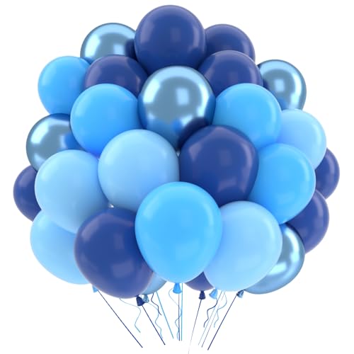 Luftballons Geburtstag Blau, 52 Stück Hellblaue Dunkelblaue Ballons, Matt Blaue Luftballon Pastell Metallic Marineblau, Blaue Deko Für Hochzeit Babyparty Jungen Geburtstagsdeko Blau,12 Zoll von QIFU