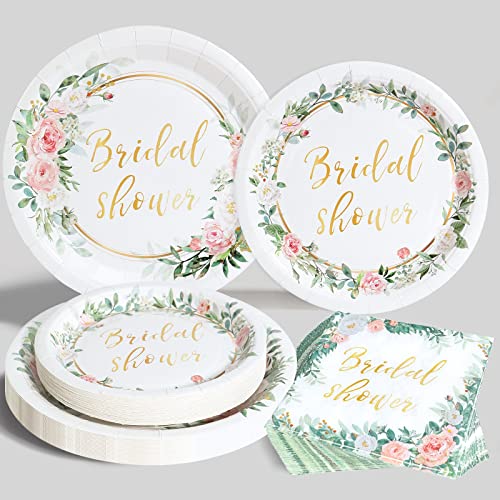 QIFU Bridal Shower Geschirr Set für 24 Gäste, Floral Pappteller Servietten für Bride to Be, Hochzeits Deko, Verlobungsfeier, Brautparty Frauen, Junggesellenabschied Party von QIFU