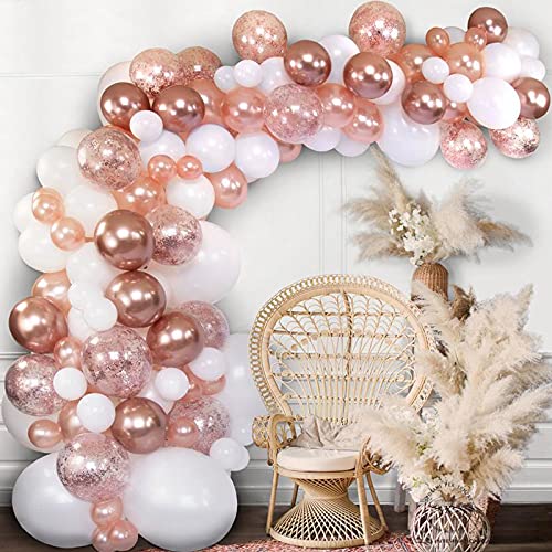 Rosegold Luftballon Girlande für Baby Shower Mädchen, Rose Gold und Weiß Balloons mit Roségold Konfetti Luftballons für Frauen Verlobung, Jahrestag, Hochzeit, Babyparty, Geburtstag Party Deko von QIFU