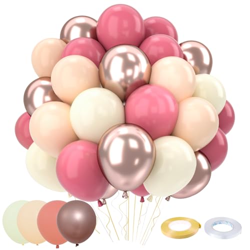 Luftballons Geburtstag Beige Rosa Rosegold,52 Stück Luftballons Metallic Rose Gold Helium Ballons Rosa Mit Bändern, Rose Sand Weiß Ballons Für Geburtstag Hochzeit Baby Party Dekoration,12 Zoll von QIFU