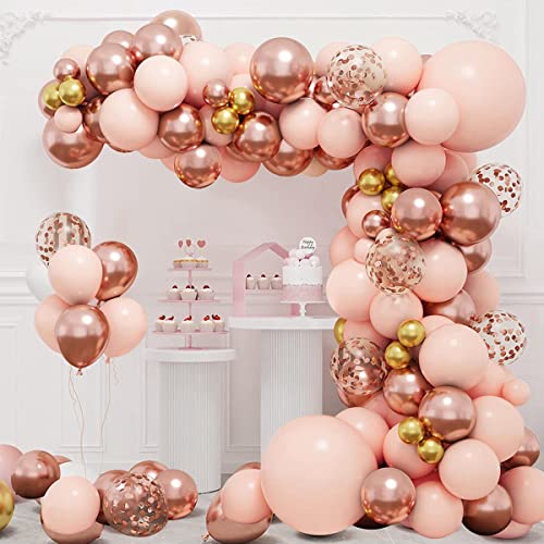 Luftballon Girlande Rosegold, 120 Stück Rosa Gold Luftballons Geburtstag, Ballon Girlande Rosa für Babyparty Deko Mädchen, Baby Shower Deko Mädchen, Hochzeit, Geburtstag Deko Frauen von QIFU