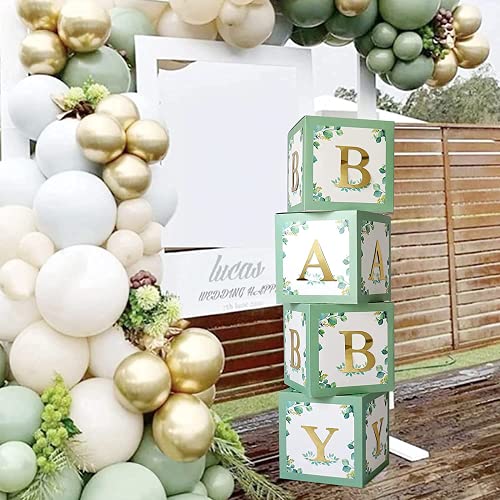 Sage Green Baby Shower Box Deko für Jungen oder Mädchen, Avocado Grün Baby Ballon Boxen mit Buchstaben BABY, Luftballons Boxen für Babyshower Geburtstag Party, Babyparty, Brautparty Dekoration von QIFU