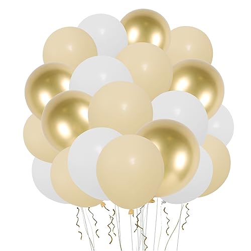 Luftballons Beige, 50 Stück Ballons Beige Weiß Gold, Luftballons Sand Weiß Gold für Geburtstag, Hochzeit, Babyparty Deko, Baby Shower, Verlobungsdeko, Brautparty, 12 Zoll von QIFU