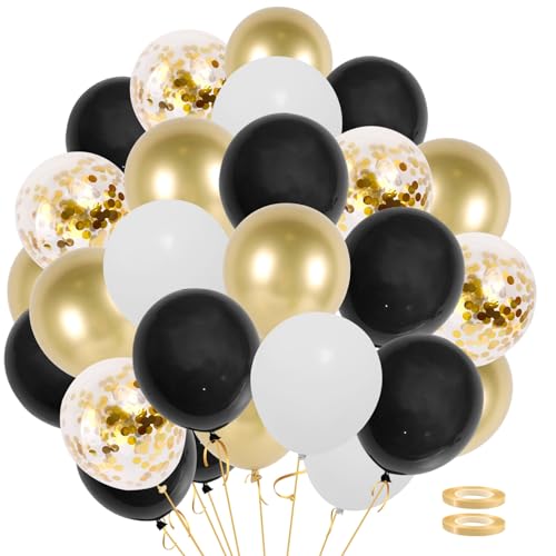 62pcs luftballons gold schwarz，Metallic Gold Schwarz Weiß, Helium Confetti -Luftballons zum Geburtstag, Babyparty, Dschungelparty, Hochzeit ， Abschluss des Jubiläums Party Dekoration von QIFU