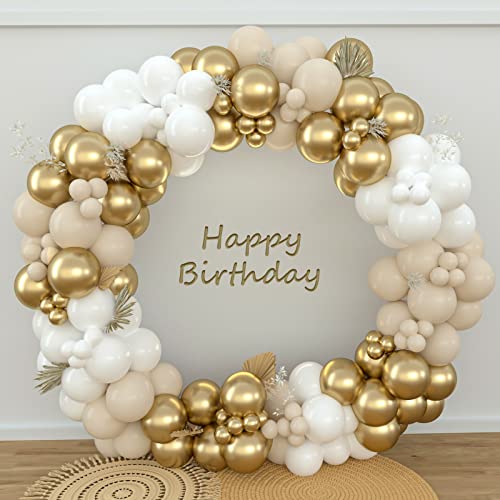 Luftballon Girlande Beige Gold, Ballon Girlande Sand Weiß Gold für Babyparty Deko, Luftballons Weiß Gold, Ballons Beige für Geburtstag, Baby Shower Deko, Baby Party, Hochzeit, Geburtstagsdeko Frauen von QIFU