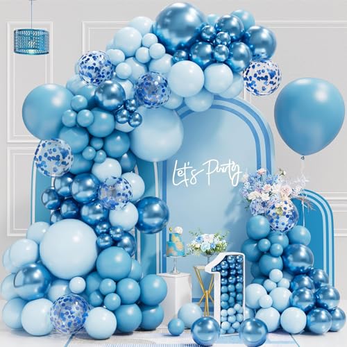 Luftballons Geburtstag Blau - 102 Stück Blaue Luftballon Girlande Set Ballons Blau Luftballon Metallic Konfetti Luftballons,Ballon Girlande Für Geburtstagsdeko Babyshowerparty Deko Junge Hochzeit Deko von QIFU