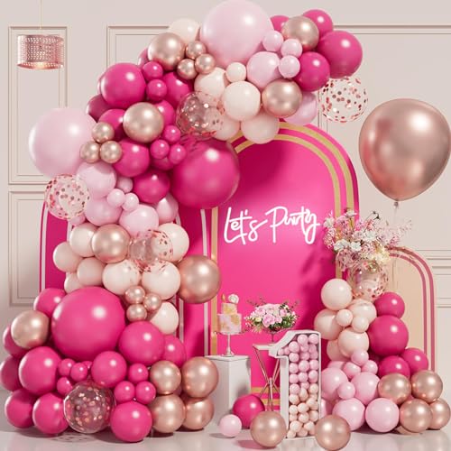 Luftballons Geburtstag Rosa- 102 Stück Rosa Luftballon Girlande Set Rosa Ballons Luftballons Rosegold Konfetti Luftballons,Ballon Girlande Rosa für Geburtstagsdeko Mädchen Babyparty Deko Hochzeit Deko von QIFU