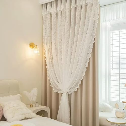 QIJIAYU Wohnzimmer Schlafzimmer Französisch Creme Vorhänge Spitze Doppel Stoff Gaze Blackout Prinzessin Gaze Vorhänge Vorhänge von QIJIAYU