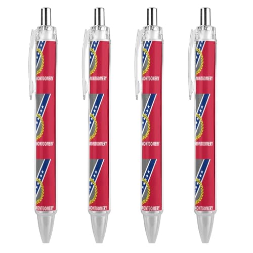 QIJIUU Alabama Funny Kugelschreiber Flag of Montgomery, schwarze Tinte, einziehbarer Stift für glattes Schreiben, 0,5 mm, feines Bürozubehör, Geschenke, 4 Stück von QIJIUU