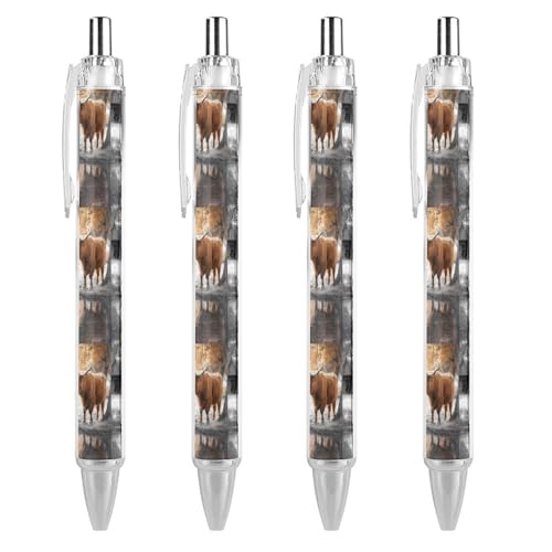 QIJIUU And Little Farmhouse Lustige Kugelschreiber, schwarze Tinte, einziehbarer Stift für glattes Schreiben, 0,5 mm, feines Bürozubehör, Geschenke, 4 Stück von QIJIUU