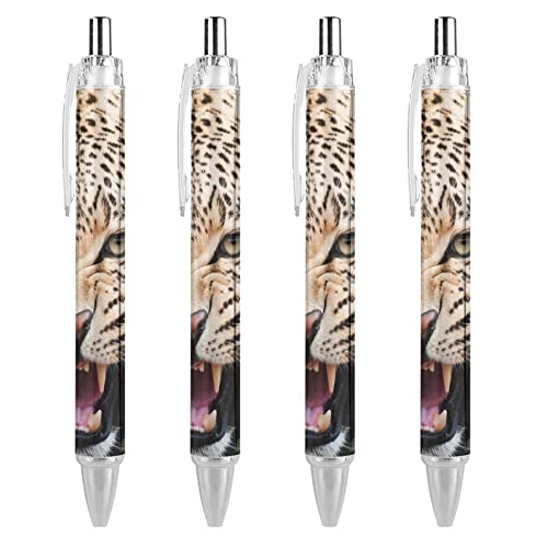 QIJIUU Angry Leopard Kugelschreiber, 0,5 mm, feine Spitze, einziehbar, schwarze Tinte, zum Schreiben, 4 Stück von QIJIUU