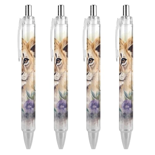 QIJIUU Aquarell-Kugelschreiber, Tiger-Blume, einziehbar, schwarze Tinte, Kugelschreiber, Arbeitsstifte für Männer und Frauen, 4 Stück von QIJIUU