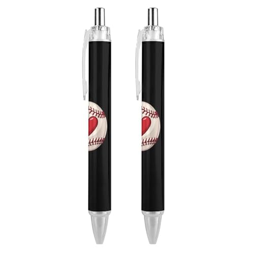 QIJIUU Baseball-Softball-Kugelschreiber, schwarze Tinte, einziehbarer Schreibstift für Männer und Frauen, Bürobedarf, 2 Stück von QIJIUU