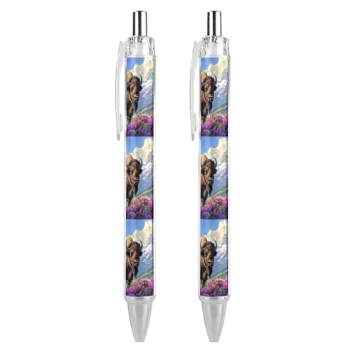 QIJIUU Bison Lustige Kugelschreiber, schwarze Tinte, einziehbarer Stift für glattes Schreiben, 0,5 mm, feines Bürozubehör, Geschenke, 2 Stück von QIJIUU