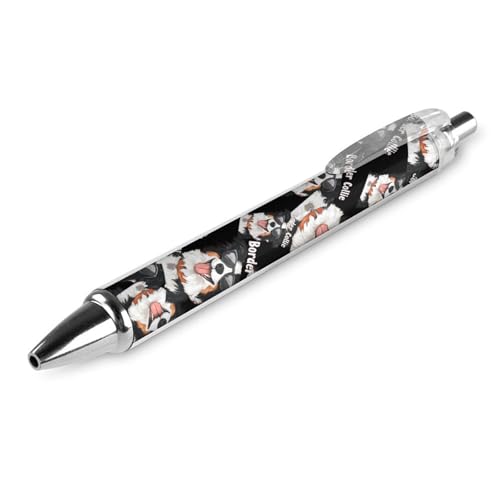 QIJIUU Border Collie Mom Lustige Kugelschreiber, schwarze Tinte, einziehbarer Stift für glattes Schreiben, 0,5 mm, feines Bürozubehör, Geschenke, 1 Stück von QIJIUU