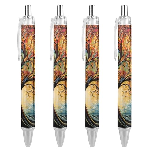 QIJIUU Bunte Regenbogen-Kugelschreiber, Baum des Lebens, 0,5 mm, feine Spitze, einziehbar, schwarze Tinte, zum Schreiben, 4 Stück von QIJIUU