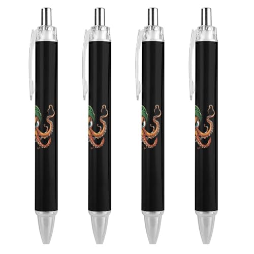QIJIUU Cephalopod Octopus Kugelschreiber, schwarze Tinte, einziehbarer Schreibstift für Männer und Frauen, Bürobedarf, 4 Stück von QIJIUU