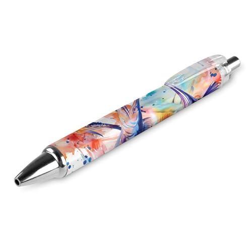 QIJIUU Colorful Marlin Sailfish Watercolor Printed Retractable Kugelschreiber Blue Ball Pens 0,5 mm Spitze für Arbeit und Büro Schreiben, 1 Stück von QIJIUU
