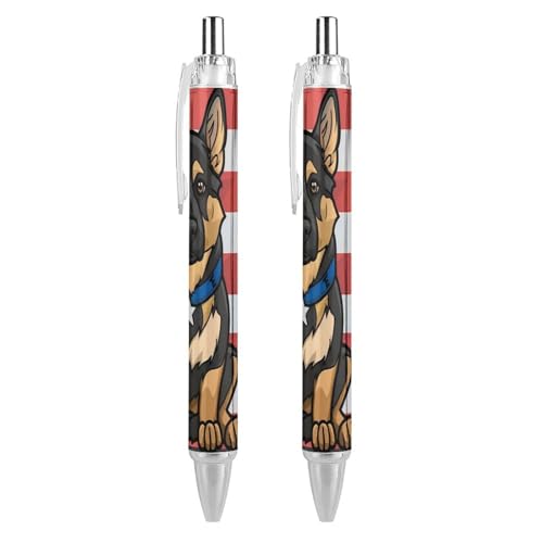QIJIUU Dog Blue Line Kugelschreiber mit amerikanischer Flagge, schwarze Tinte, einziehbarer Schreibstift für Männer und Frauen, Bürobedarf, 2 Stück von QIJIUU