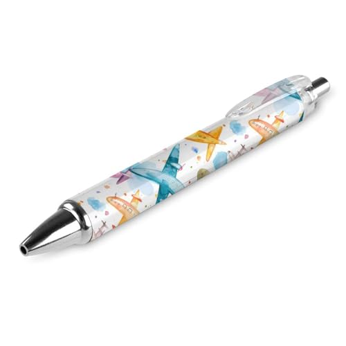 QIJIUU Druckkugelschreiber mit buntem Flugzeug-Aquarelldruck, blaue Kugelschreiber, 0,5 mm Spitze, für Arbeit und Büro, 1 Stück von QIJIUU