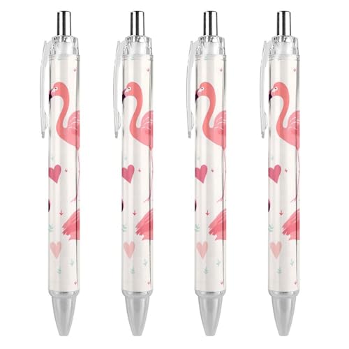 QIJIUU Flamingo Druckkugelschreiber, schwarze Tinte, Kugelschreiber, Arbeitsstifte für Männer und Frauen, 4 Stück von QIJIUU