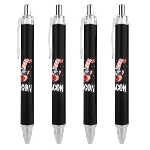 QIJIUU Funny Bacon I Love Bacon Kugelschreiber, schwarze Tinte, einziehbarer Schreibstift für Männer und Frauen, Bürobedarf, 4 Stück von QIJIUU