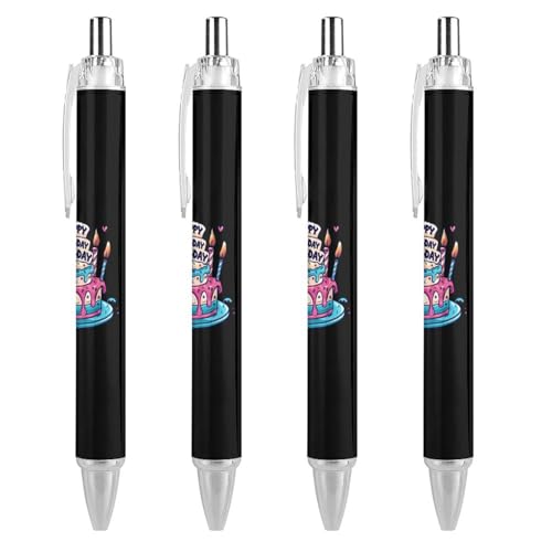 QIJIUU Happy Birthday to Me Kugelschreiber, schwarze Tinte, einziehbarer Schreibstift für Männer und Frauen, Bürobedarf, 4 Stück von QIJIUU