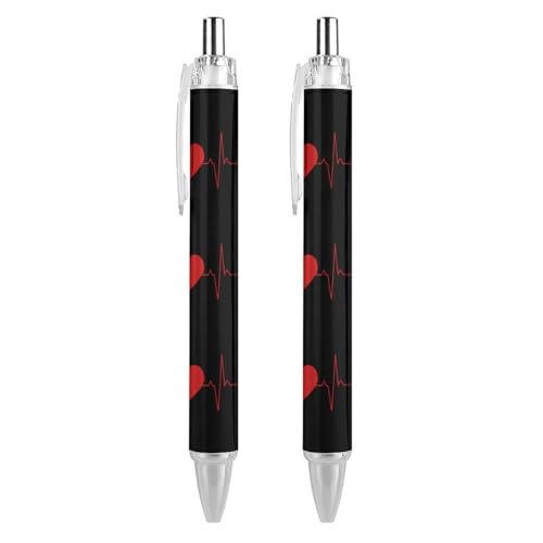 QIJIUU Heartbeat Line Druckkugelschreiber, schwarze Tinte, Kugelschreiber, Arbeitsstifte für Männer und Frauen, 2 Stück von QIJIUU