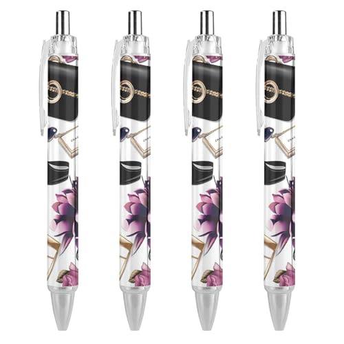 QIJIUU High Heels Druck-Kugelschreiber, schwarze Tinte, Kugelschreiber, einziehbarer Schreibstift für Männer und Frauen, Bürobedarf, 4 Stück von QIJIUU