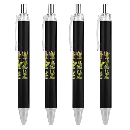 QIJIUU Kaktus-Kugelschreiber, Sukkulenten, schwarze Tinte, einziehbarer Schreibstift für Männer und Frauen, Bürobedarf, 4 Stück von QIJIUU
