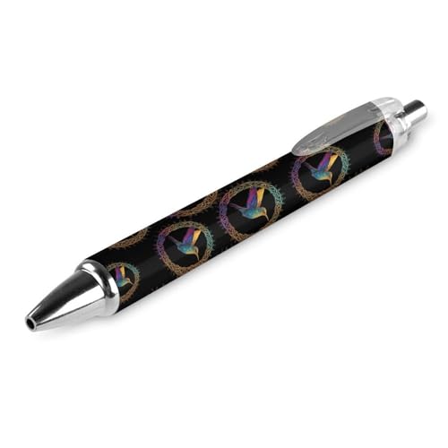 QIJIUU Kolibri in einem aufwendigen keltischen Rahmen, niedlicher Kugelschreiber, einziehbarer Kugelschreiber, 0,5 mm, für Damen und Herren, Büro, 1 Stück von QIJIUU