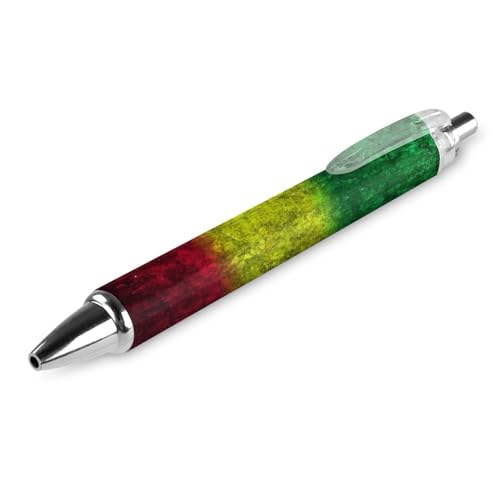 QIJIUU Kugelschreiber mit Rasta-Flaggen-Druck, 0,5 mm, fein, einziehbar, Rot, Gelb, Grün, 1 Stück von QIJIUU